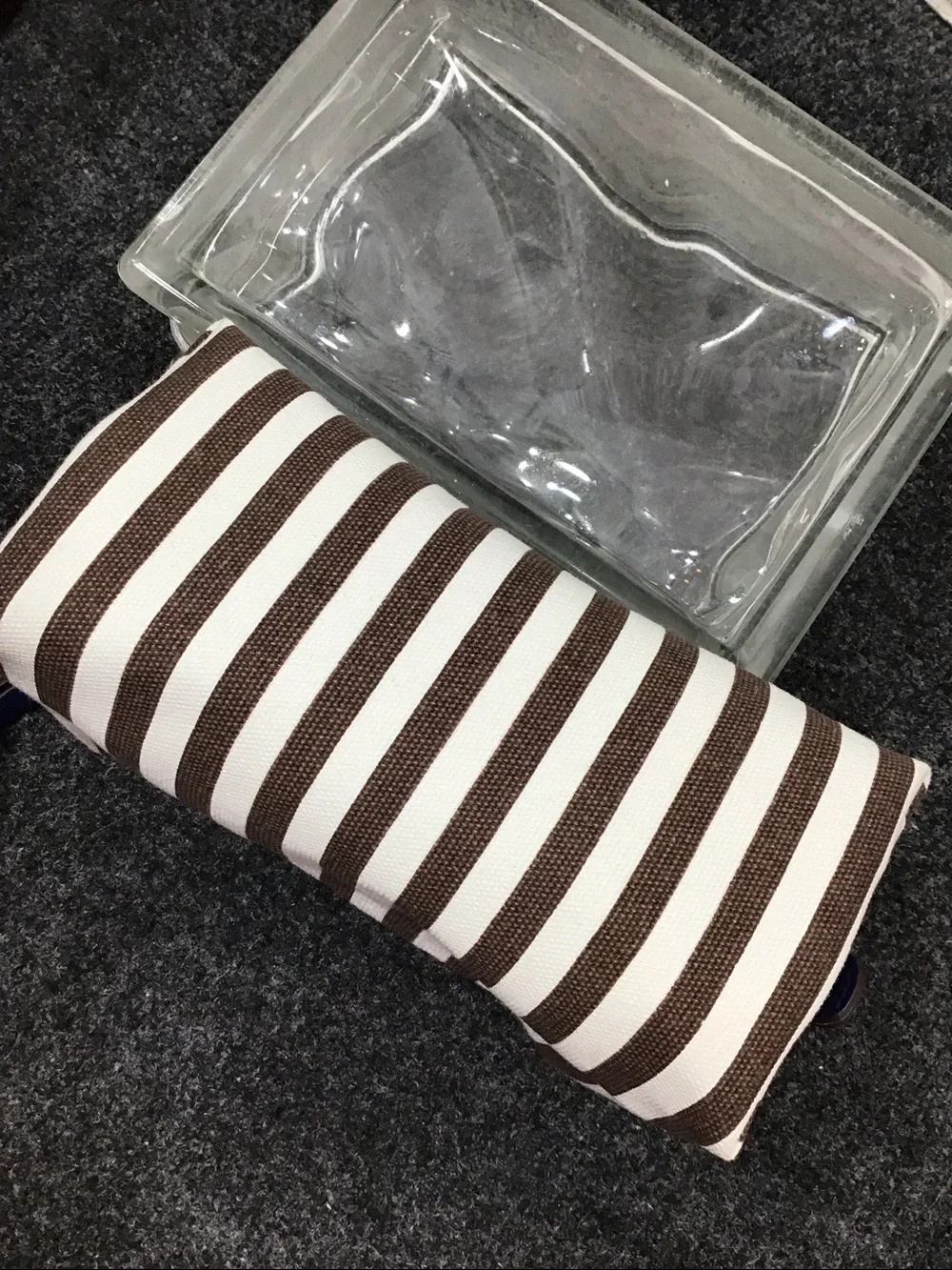 Henri Bendel iconic Centennial brown and white stripe dome cosmetic bag NIB